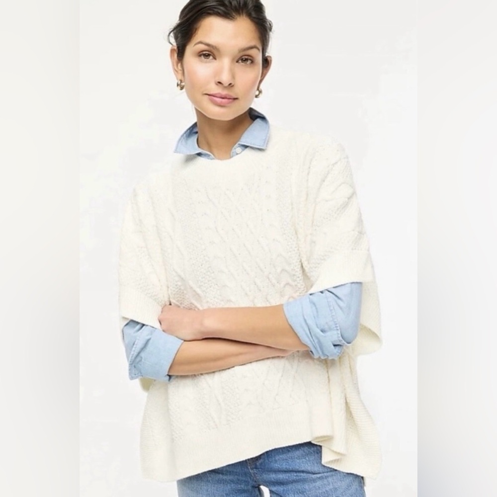 J Crew Factory Fisherman Cable Knit Sweater Poncho  OS NWOT